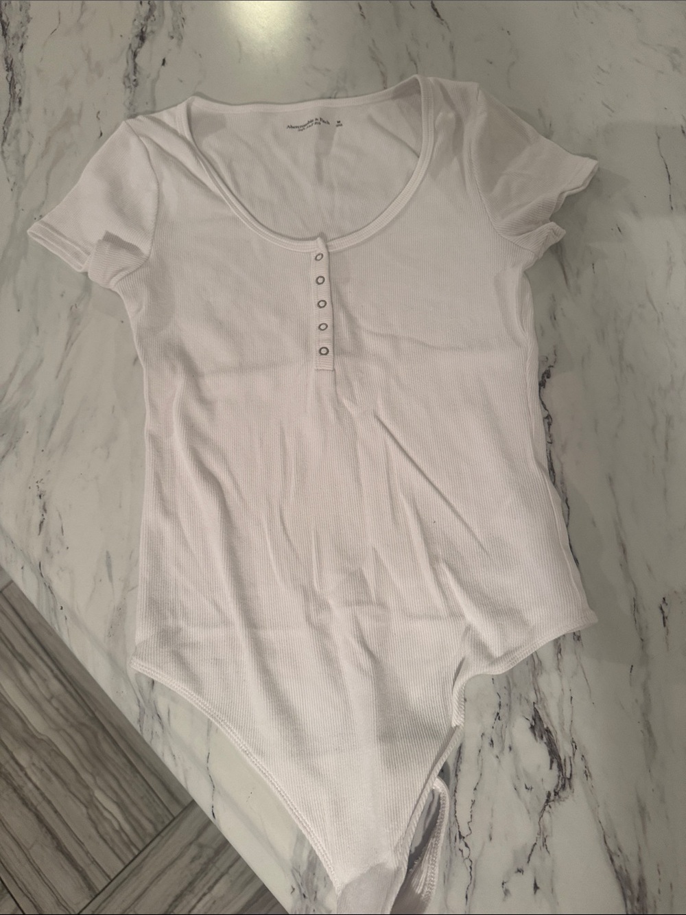 Abercrombie & Fitch White Ribbed Short-Sleeve Henley Bodysuit
